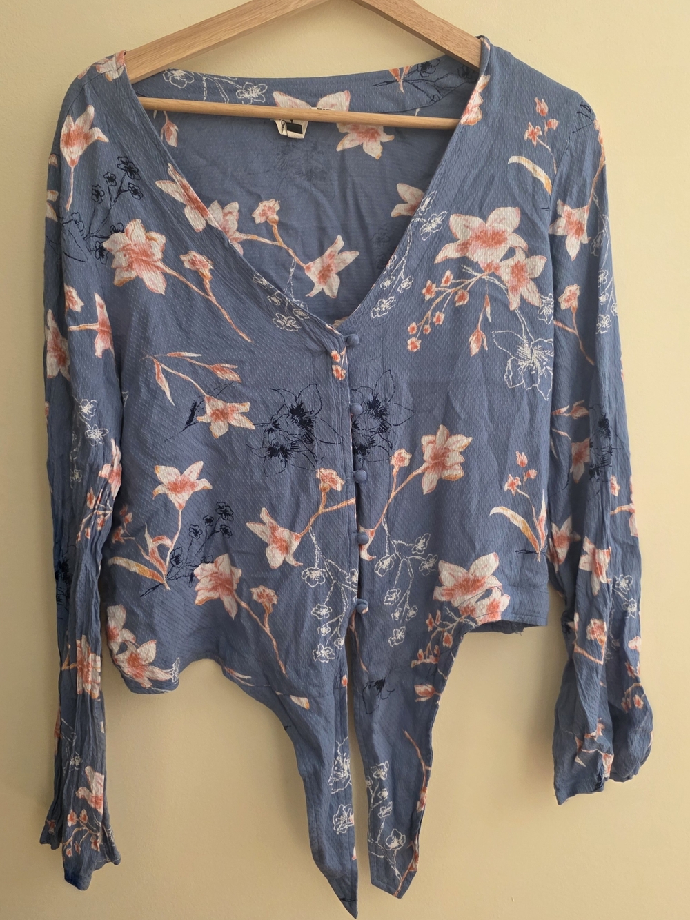 Roxy Blue Floral Tie-Front V-Neck Blouse - Picture 2 of 4